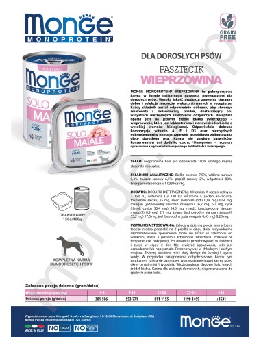 OUTLET MONGE DOG SOLO PORK 150g