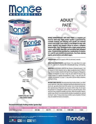 OUTLET MONGE DOG SOLO PORK 150g
