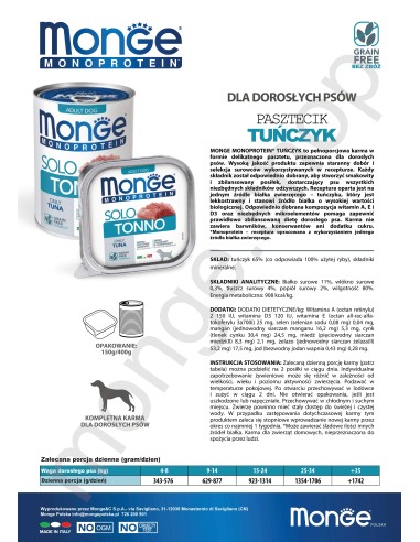 MONGE DOG SOLO TUNA 400g