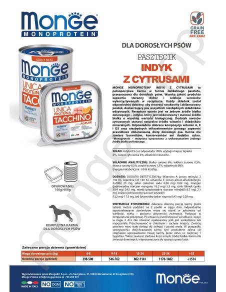 OUTLET MONGE DOG FRUIT TURKEY WITH CITRUS FRUITS 150g