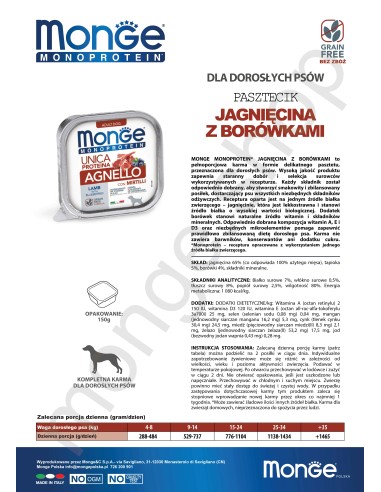 MONGE DOG FRUIT JAGNIĘCINA Z BORÓWKĄ 150g