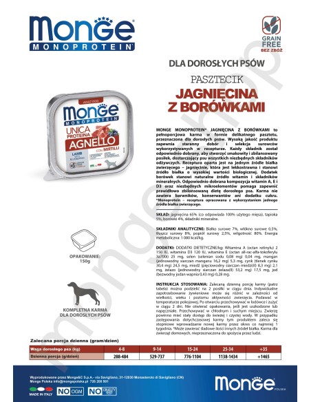 MONGE DOG FRUIT JAGNIĘCINA Z BORÓWKĄ 150g
