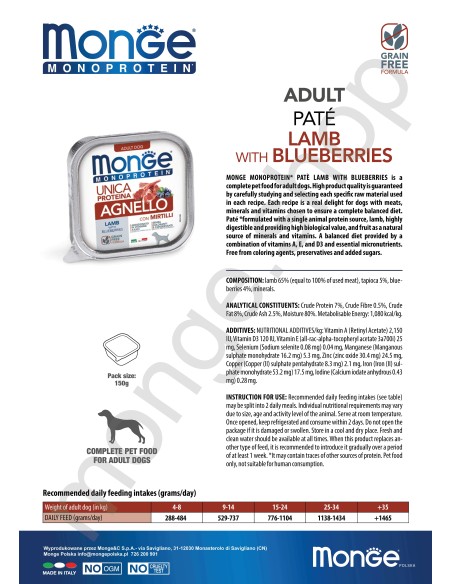 MONGE DOG FRUIT M LAMM MIT HEIDELBEERE 150g