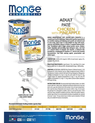 OUTLET MONGE DOG FRUIT CHICKEN WITH PINEAPPLE 150g