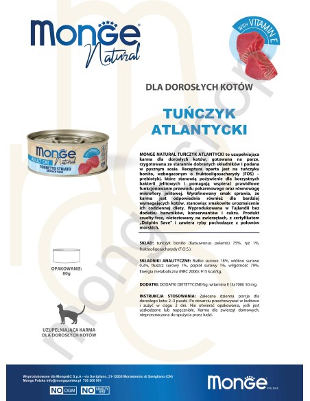 MONGE NATURAL ATLANTIC TUNA 80G