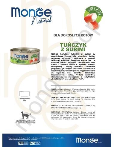 MONGE NATURAL YELLOWFIN TUNA IN JELLY MIT...