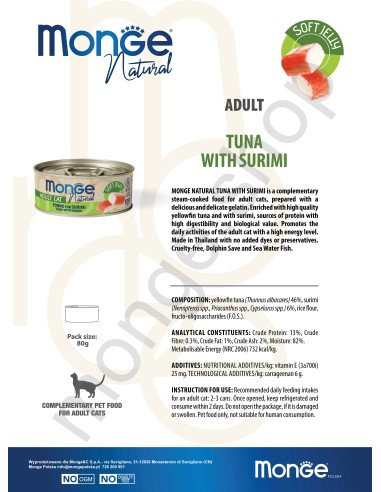 MONGE NATURAL YELLOW TUNA IN JELLY WITH SURIMI 80G