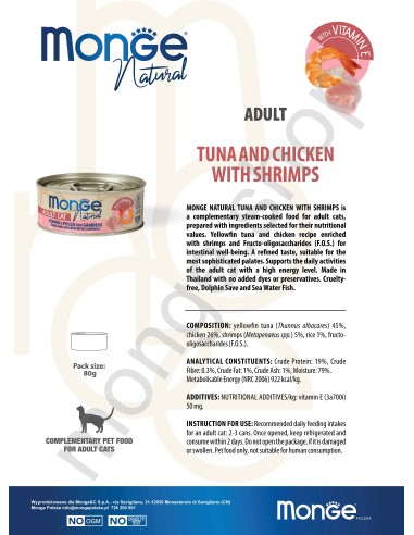 MONGE NATURAL TUNA WITH CHICKEN AND PRAWNS 80G