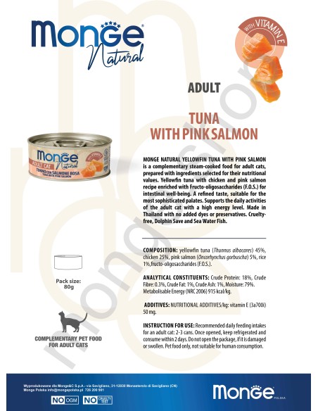 MONGE NATURAL YELLOWFIIN TUNA WITH SALMON 80G