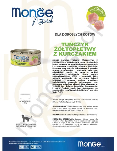 MONGE NATÜRLICH GELBE TUNA MIT HÜHNCHEN 80G