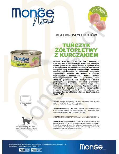 MONGE NATÜRLICH GELBE TUNA MIT HÜHNCHEN 80G
