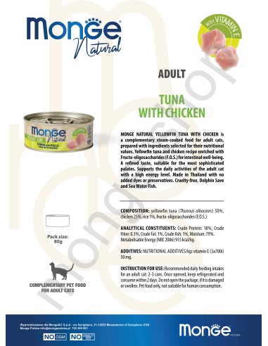 MONGE NATÜRLICH GELBE TUNA MIT HÜHNCHEN 80G