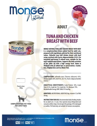 MONGE NATÜRLICHE TUNA MIT HÜHNCHEN UND...