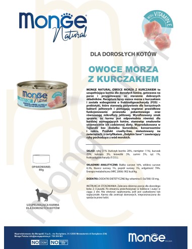 MONGE NATURAL SEAFOOD WITH CHICKEN in Sauce 80G