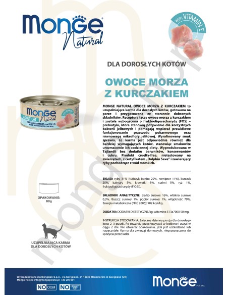 MONGE NATURAL MEERESFRÜCHTE MIT HUHN in Sauce 80G