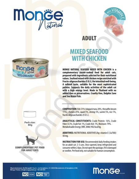 MONGE NATURAL MEERESFRÜCHTE MIT HUHN in Sauce 80G