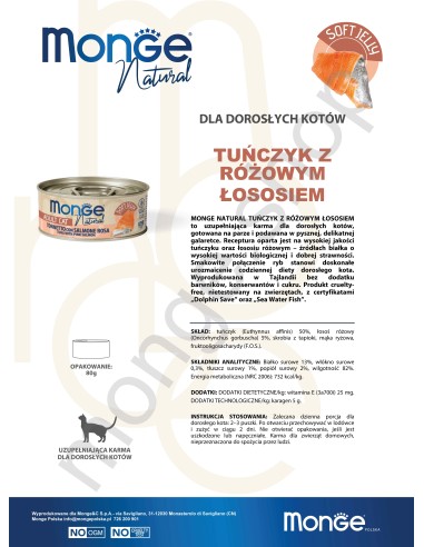 MONGE NATURAL TUŃCZYK Z ŁOSOSIEM w galarecie 80g