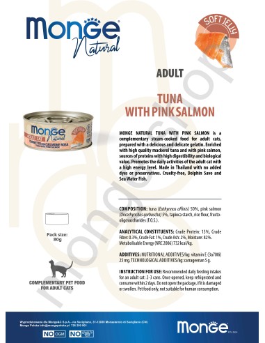 MONGE NATURAL TUŃCZYK Z ŁOSOSIEM w galarecie 80g