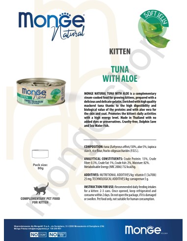 MONGE NATURAL TUNA WITH ALOE in JELLY FOR...