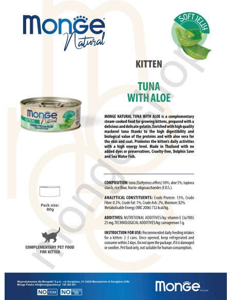 MONGE NATURAL TUNA WITH ALOE in JELLY FOR KITTENS 80G