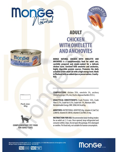 MONGE NATURAL HUHN MIT OMELETT UND SARDINEN in Sauce 80 G