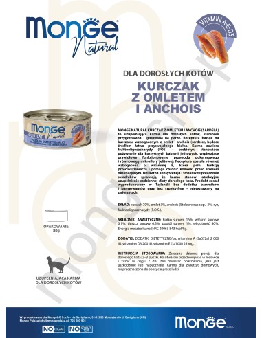 MONGE NATURAL HUHN MIT OMELETT UND SARDINEN in...