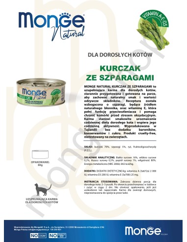 MONGE NATURAL KURCZAK ZE SZPARAGAMI w sosie 80G
