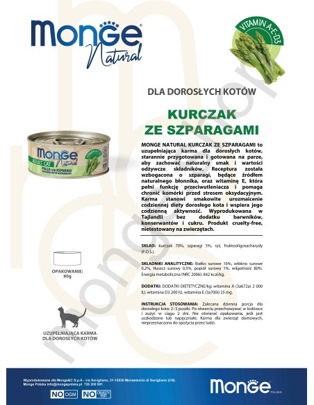 MONGE NATURAL KURCZAK ZE SZPARAGAMI w sosie 80G