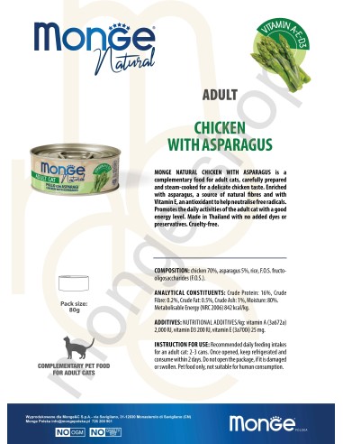 MONGE NATURAL KURCZAK ZE SZPARAGAMI w sosie 80G