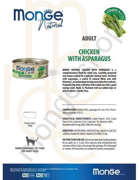 MONGE NATURAL KURCZAK ZE SZPARAGAMI w sosie 80G