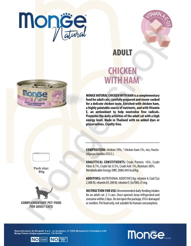 MONGE NATURAL CHICKEN WITH HAM in Sauce 80G