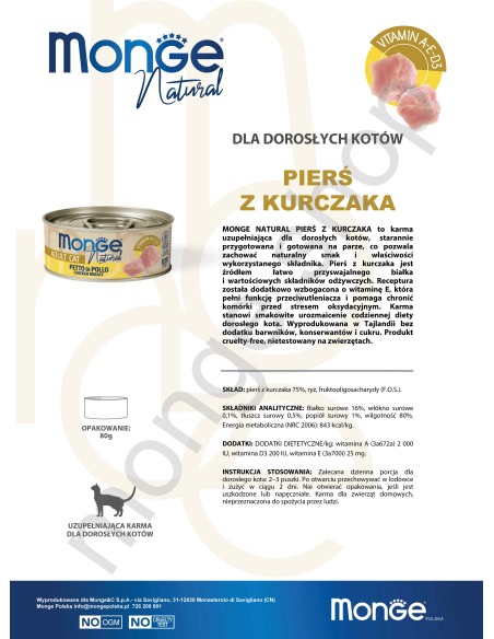 MONGE NATURAL PIERŚ Z KURCZAKA w sosie 80G