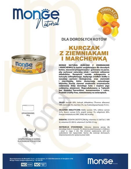 MONGE NATURAL HUHN MIT KARTOFFELN UND KAROTTEN in Sauce 80G