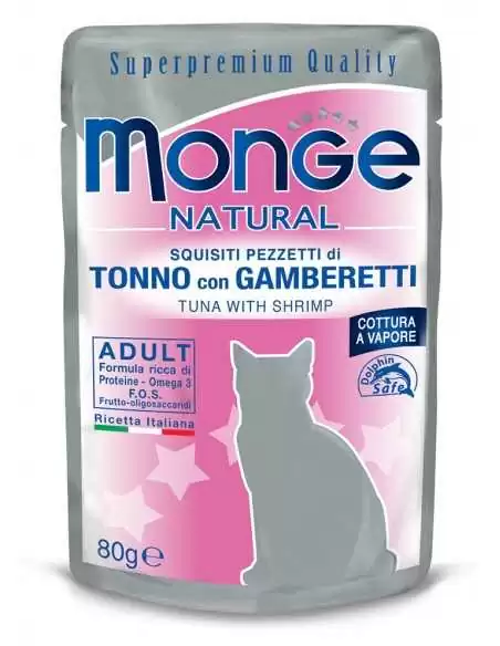MONGE NATURAL TUŃCZYK Z KREWETKAMI W GALARECIE 80G saszetka