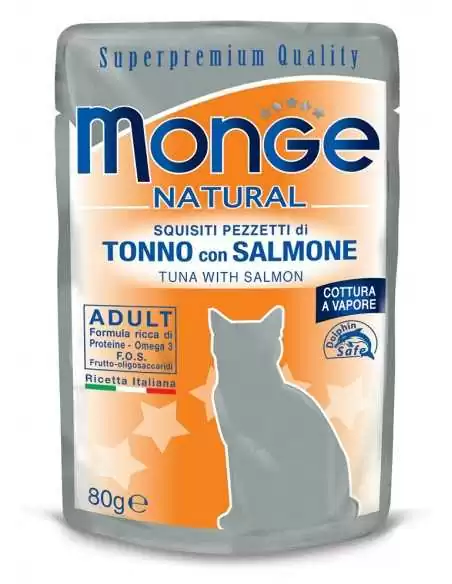 MONGE NATURAL TUŃCZYK Z ŁOSOSIEM W GALARECIE 80G saszetka