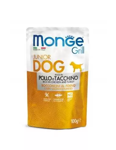 MONGE GRILL PUPPY-MIĘSNE KAWAŁKI Z KURCZAKIEM I INDYKIEM 100g