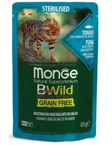 MONGE BWILD Grain Free Thunfisch mit Garnelen und Gemüse in Sauce 85g