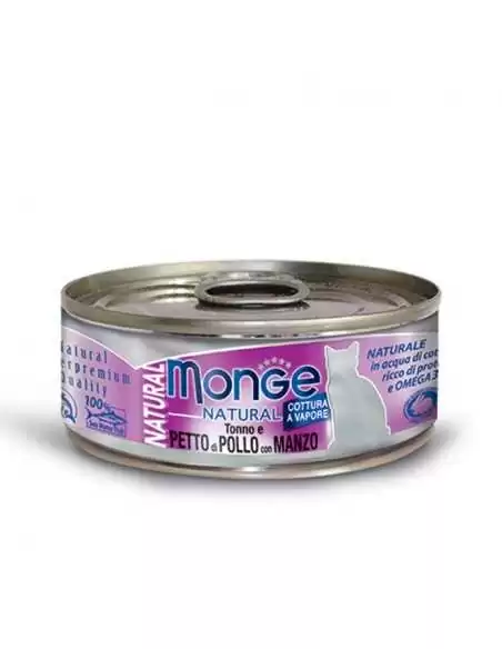 MONGE NATURAL TUŃCZYK Z KURCZAKIEM I WOŁOWINĄ w sosie 80g