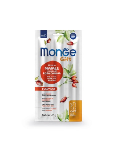 Monge Gift Soft Sticks Cat Adult Wieprzowina z owocami dzikiej róży i serem 15g